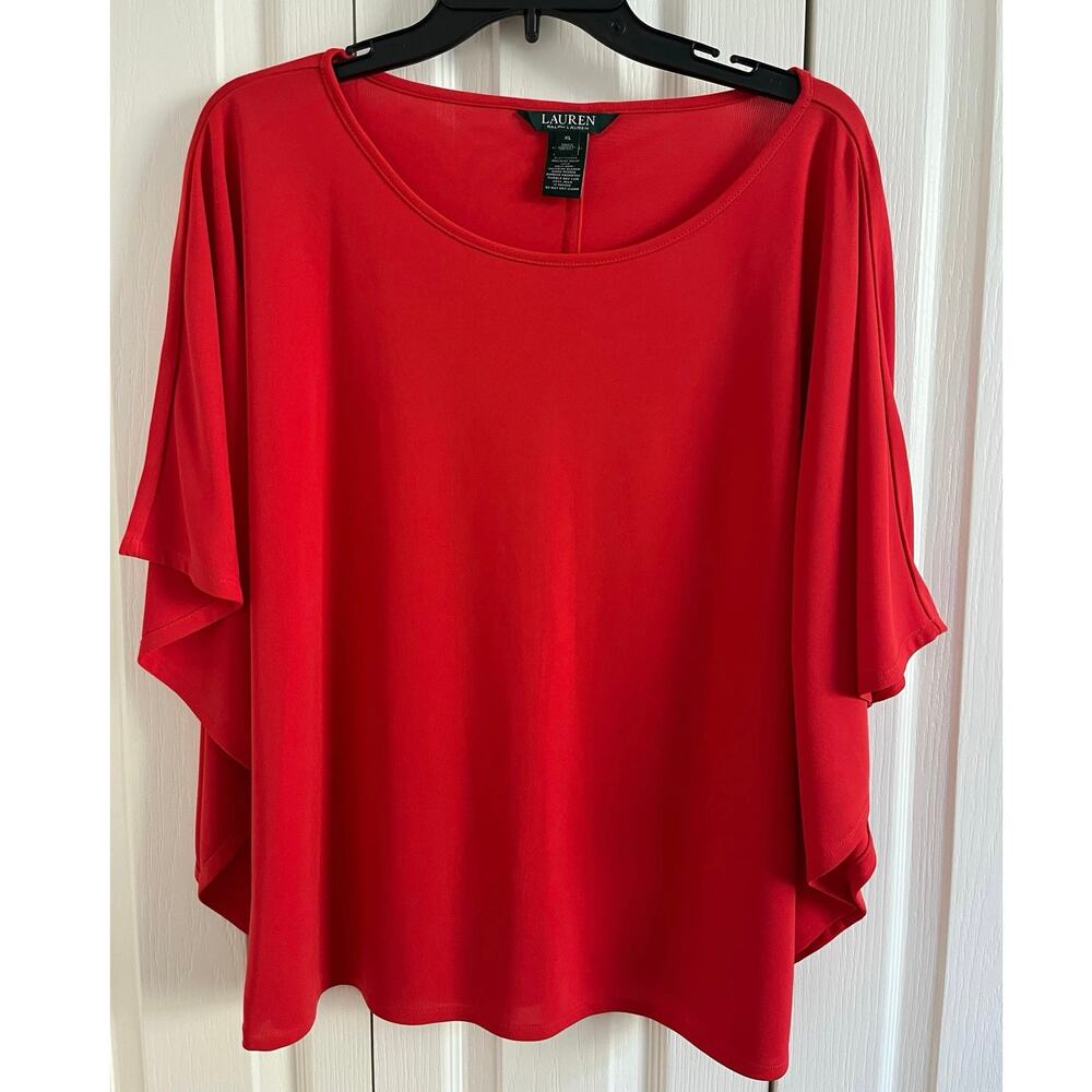 Lauren Ralph Lauren Women's Top Size X-Large Red Batwing Sleeve Round Neckline